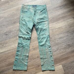 Ralph Lauren Vintage Turquoise Western Embroidered Lamb Leather pants